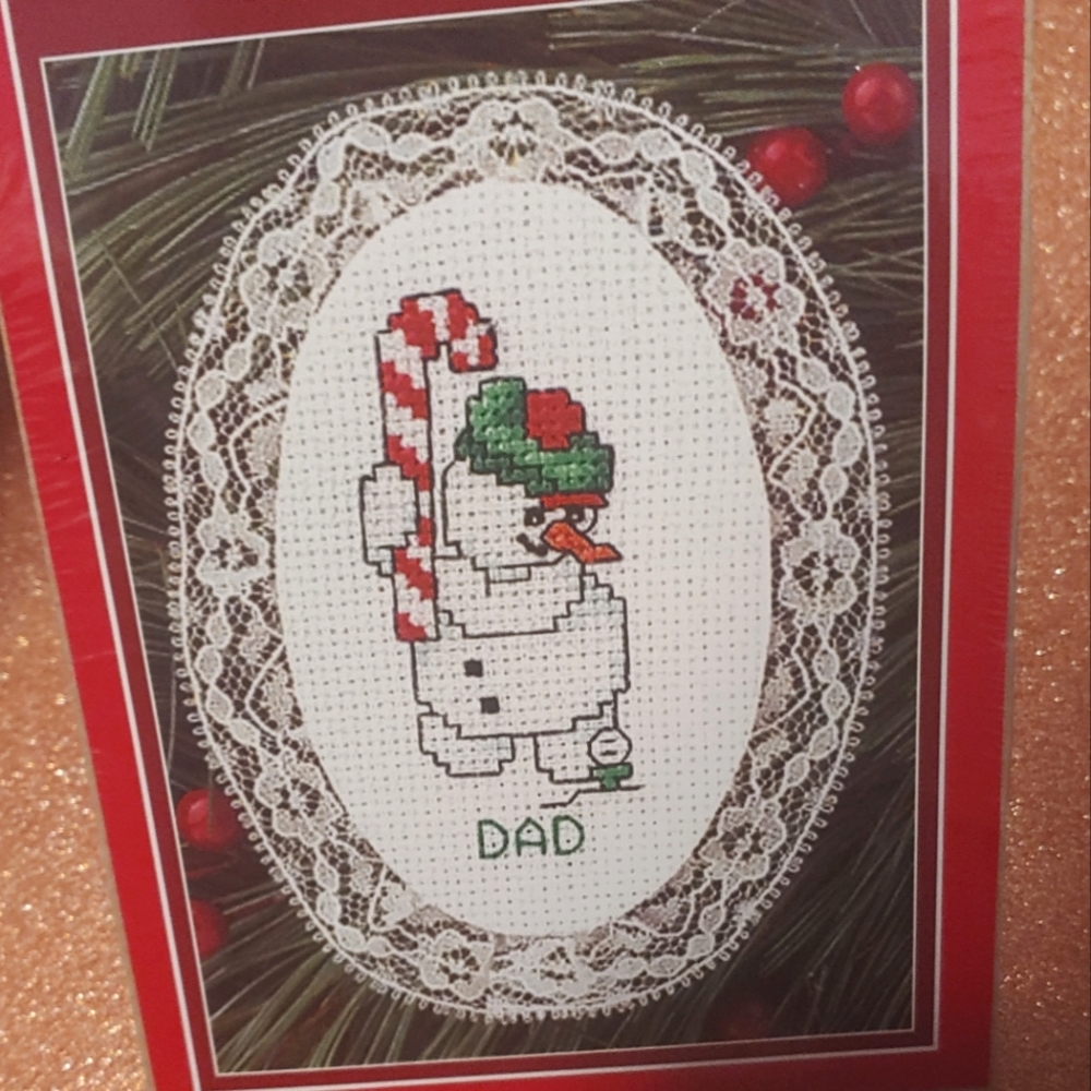 Holiday Time Christmas Lace Ornaments Snowman Golfing Cross Stitch Kit Vintage